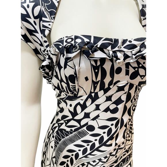 Nina Austin Silk Beaded Abstract Black and White Dress Large - Picture 3 of 16